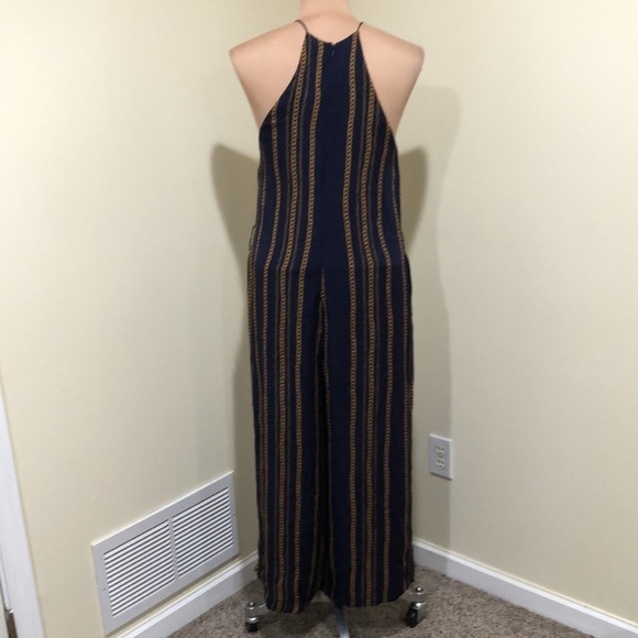 NICHOLAS Samira Wide Leg Cropped Jumpsuit Size US 16 Navy Blue Silk Chain Print - Picture 6 of 12